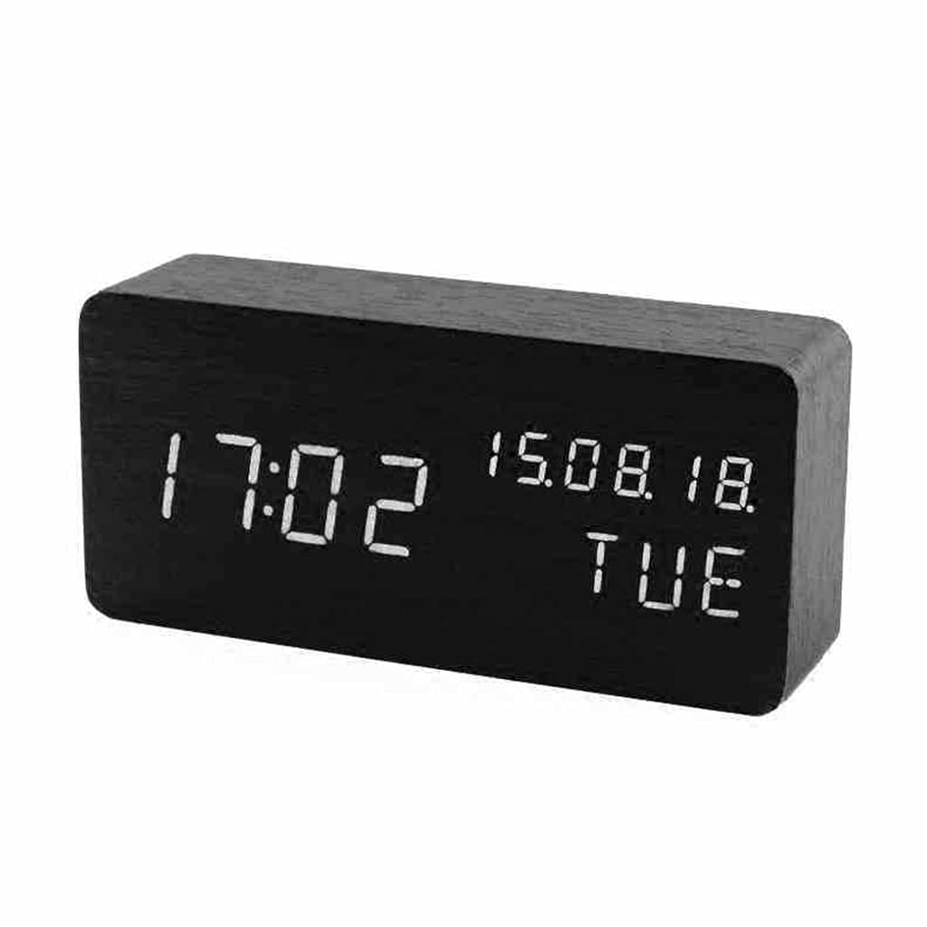 Buxuaaaa Wood Made Bedroom LED Clocks Noctilucent Voice Control Electronic Alarm Clock Clock for Worker Student Led Digital Alarm with Date for Bedrooms Teens