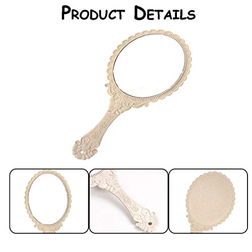 Weahre Hand Mirror Makeup Mirrors Handheld Decorative Personal Vintage Cosmetic Travel Mirrors (Beige) #TOP4