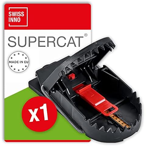 SWISSINNO Rat Trap PRO SuperCat. Efficient, Humane and Reusable with Food Bait. Catch and Kill instantly. Most Powerfull Mechanism. NO Fail Catching. Indoors and Outdoors Use. Made in Europe:1 x Trap Cover