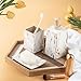 RQYIXI Bathroom Accessories Set 4 Pcs Marble Look Sets Toothbrush Holder Soap Dispenser Counter Top Ceramic Bathroom Decor Set Gold
