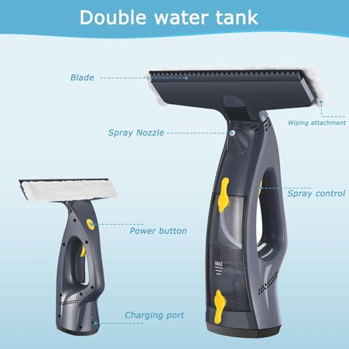 Image of Window Vacuum, Window Vacuum Squeegee, 3 in 1 Cordless Window Vac with Spray /Wipe /Suck up Water,Electric Window Cleaning Tool for Shower Wall Mirror Glass /Car Windshield /Countertop