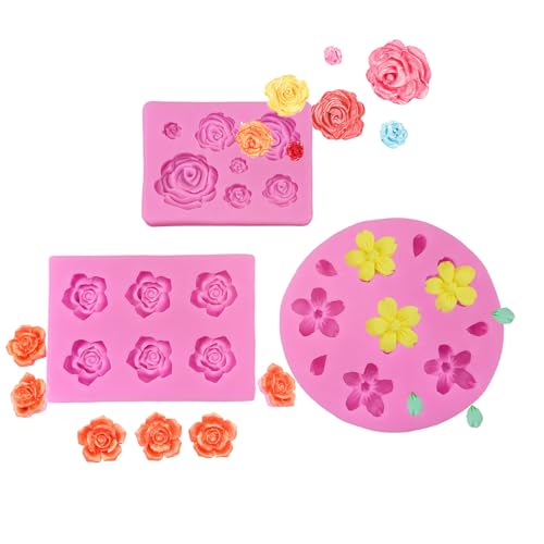 3 Pcs Rose Flowers Silicone Candy Molds Cake Chocolate Mold Wedding Cake Decorating Tools Fondant Sugarcraft Cake Molds