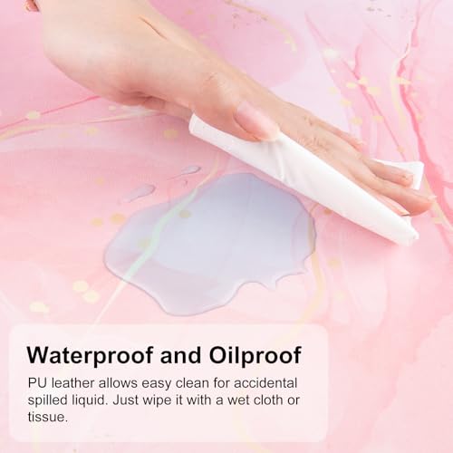 QIYI Large Mouse Pad, Extended Desk Mat for Desktop, PU Leather Waterproof Gaming Mousepad, Computer Desk Accessories Protector Writing Pads for School Office Home 31.5\" x 15.7\" - Dreamy Pink Marble