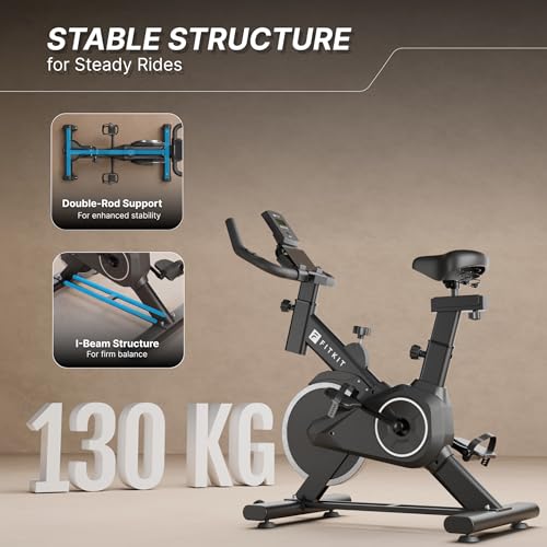 Image of Fitkit by Cult FK8001 Spin Bike with 8Kg Flywheel, LCD display, Adjustable Brake Pad Resistance with Belt Drive System for Fitness at Home Workouts | Max Weight : 130 kg (Black)