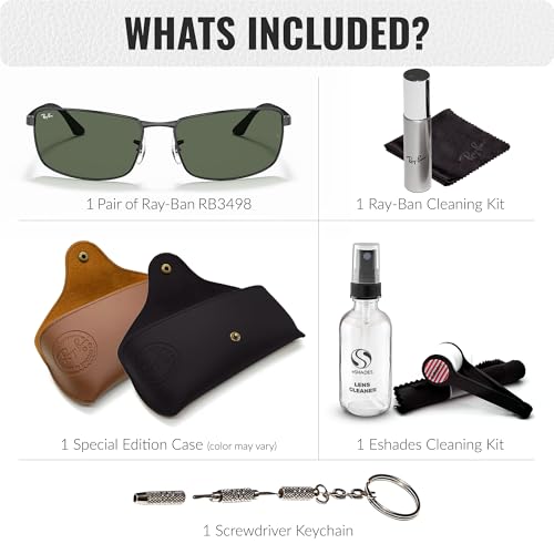Image of Ray-Ban RB3498 Rectangle Shaped Sunglasses for Men with Official RAYBAN Eyewear Kit