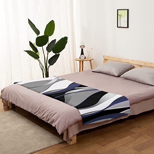 Navy Blue Black Grey Throw Blanket Flannel Fleece, Soft Plush Cozy Baby Blankets, Modern White Moire Geometric Abstract Art Blankets Throws Warn Fuzzy Blanket For Couch/Sofa/Chair/Travel 60"X80" #TOP1