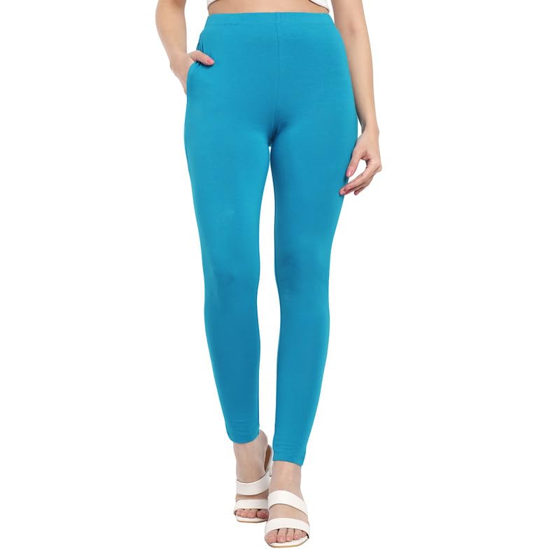 Image of ONE SKY Women Full Length Leggings | Cotton Modal Spandex Blend | High Waist Stretchable & Bio-Washed Fabric | Colour-Lock Technology | Comfortable Leggings for Women