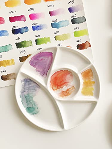 Ceramic Artist Paint Pallet,Tray,Palette,Easy To Clean Porcelain Mixing Tray For Watercolor Gouache Painting,6 Wells,8 Inch, White, Round #TOP2