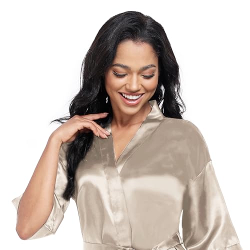 Image of Women's Short Satin Robes Lightweight Silky V-Neck Sleepwear Wedding Bridal Party Bride Bridesmaid Bathrobes