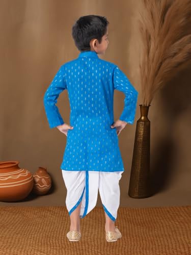 Image of Boys Dhoti Kurta Set for Kids - Cotton Kurta and Elastic Waist Dhoti - Traditional Dress