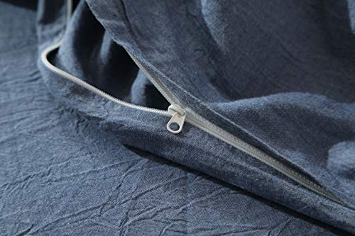 Image of F.Y.Dreams 100% Washed Cotton Duvet Cover for Weighted Blanket 48x72 inches with 16 Ties,Zipper on Long Side /Demin Blue /Just Duvet Cover