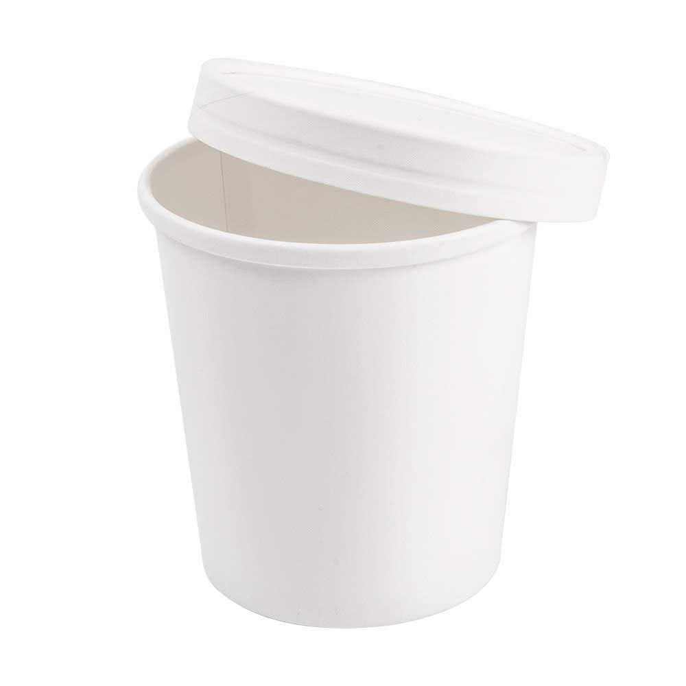 25 pezzi - Vaschette + coperchi 480 ml 18Pe + 340 + 18 Pe G/M2 Ø9,6/7,5 x 10 cm bianco cartone