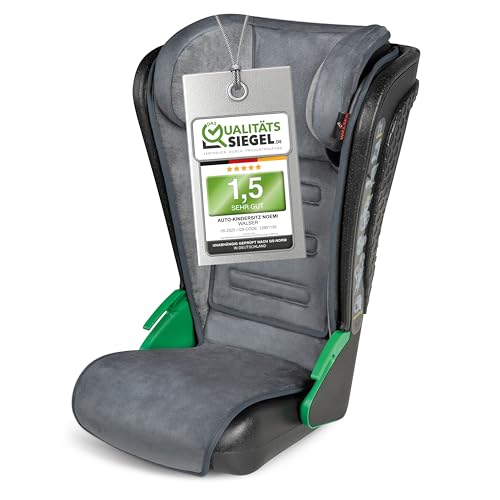 WALSER Auto Kindersitz Noemi, extra schmaler Reisekindersitz (3-8 Jahre) 100-135 cm, klappbare Sitzerhöhung Auto Kinder, ECE R129 Sitzerhöhung waschbar, Autositz Größe 57x46x22 cm Schwarz