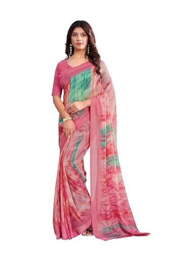 Image of Jaanvi fashion Women's Georgette Saree with Unstitched Blouse Piece