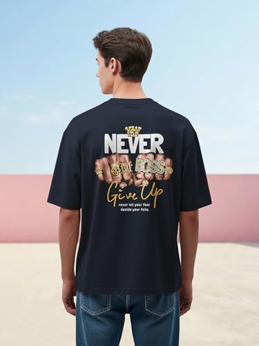 Image of BULLMER Peach Trendy Front Printed oversized Round Neck T-shirt for men