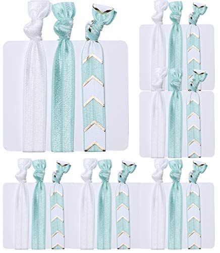 6 Pack Ribbon Hair Ties Set No Crease Elastics Ponytail Holder Bracelet Favors for Bachelorette Parties, Bridal Showers Party Favors Birthday Gifts By WishProm (Mint)