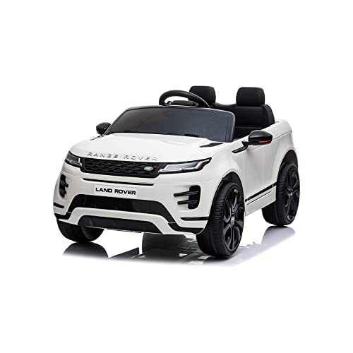 Babycar Range Rover Evoque (Blanc) Nouvelle avec écran Tactile Mp4, siège en Cuir, Voiture Electrique Enfants avec Licence 12 V Batterie télécommande 2,4 GHz Ports ouvrables