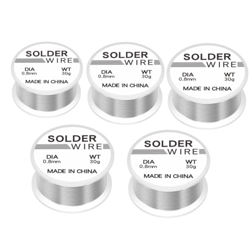 5 Pcs Solder Wire with Flux, Soldering Wire 30g, 0.8mm Tin Content 63% Solder Wire with Rosin Core for Electronic Electrical Soldering Components Repair and DIY