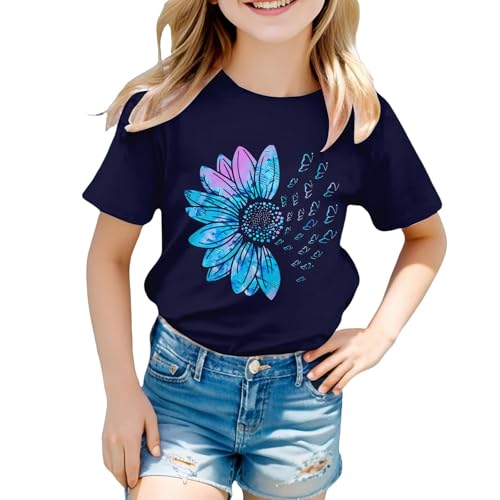 Girls Cute Graphic Tees Sunflower T-Shirt 3/4 Sleeve Aesthetic Blouse for Girls Cute Tops Crewneck T-Shirt Tees Blouses