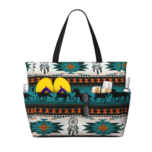 Bolsa de playa elegante para verano con estampado de caballos y gran formato