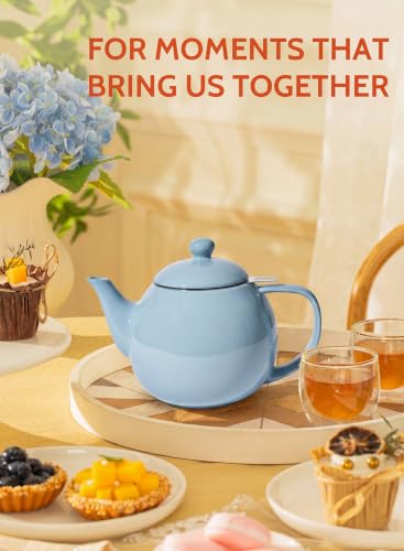 Image of Sweese Porcelain Teapot 27 oz with Infuser for Loose Leaf Tea, Bluish Grey
