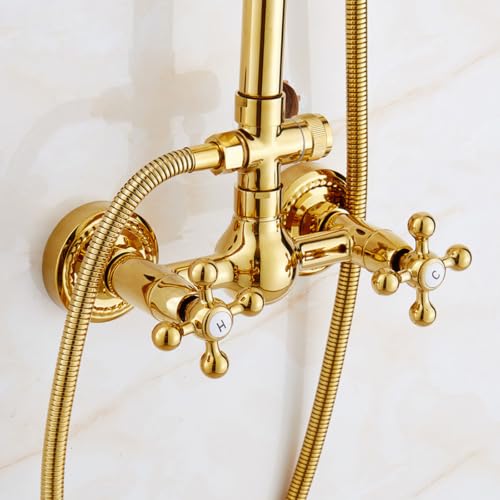 Ensemble de douche rétro or encastrable en laiton pour une salle de bain de luxe - 5