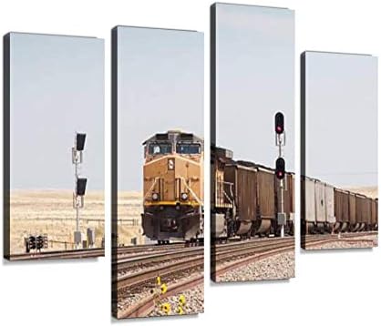 IGOONE 4 Panels Canvas paintings - Union Pacific Railroad train approaching - Wall Art modern Posters Framed Ready to Hang for Home Wall Decor