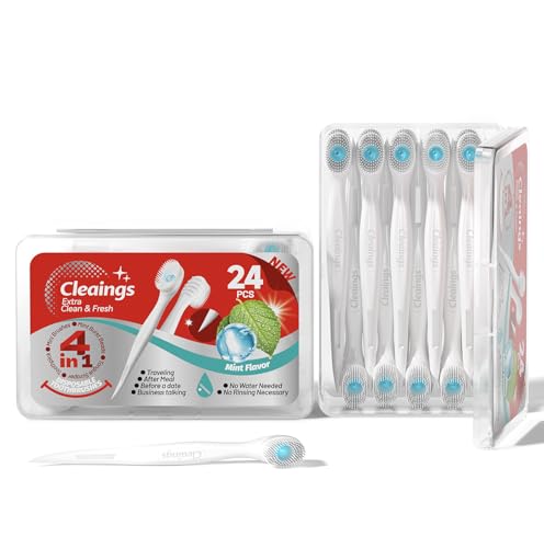 cleaings 48 Pcs Disposable Mini Toothbrush - Pre-Pasted with Mint Toothpaste & Toothpick - Travel Size Toiletries - 2 Packs of 24 - Mint Flavor