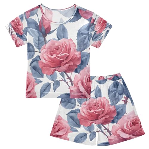 senya Short Sleeve Pajamas Sets Summer Cotton Sleepwear Red Rose Flower