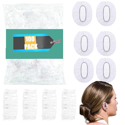 100pcs Disposable Ear CoversElastic Clear Waterproof Plastic for Hair Dye Bathing Travel Daily Use (100)