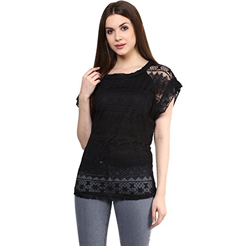 Image of mayra Women's Net Black Color Half Sleeve Top