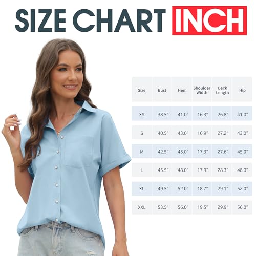 CUNLIN 100% Cotton Short Sleeve Shirts for Women Button Down Shirt Womens Blouses Casual Summer Tops with Pockets4