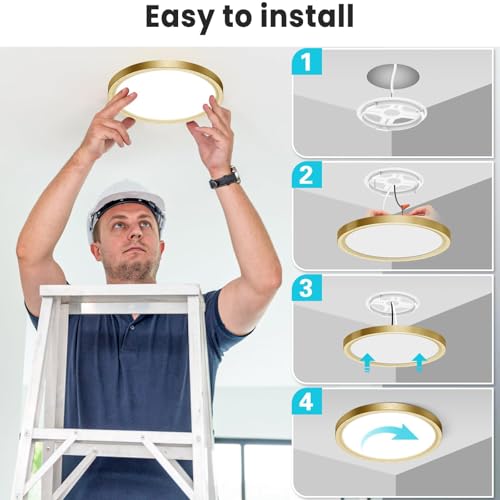 Image of libtit 7 Inch Golden Flush Mount Ceiling Light, 15W Aureate Ceiling Light Fixture, 3000K /4000K /6500K Color Selectable, Gilded Round Ceiling Lighting for Bedroom Kitchen Pantry