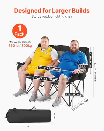 Image of VEVOR Double Camping Chair, Oversized Two Person Camp Chair with 660 lbs