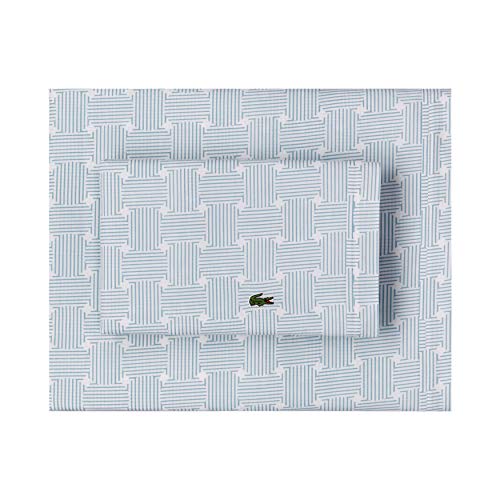 Image of Lacoste 100% Cotton Percale Sheet Set, Geo Compass Print, Cameo Green, Twin