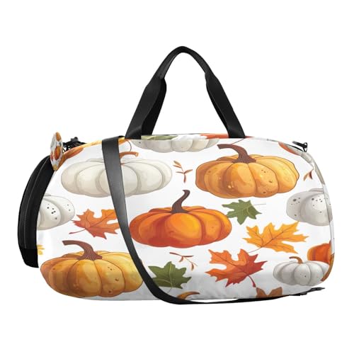 YETTASBIN Sport Travel Duffel Bag for Girls Boys, Autumn Harvest Pumpkin Large Waterproof Weekender Overnight Bag, Detachable Shoulder Strap Gym Bag with Shoe Compartment & Wet Pocket2