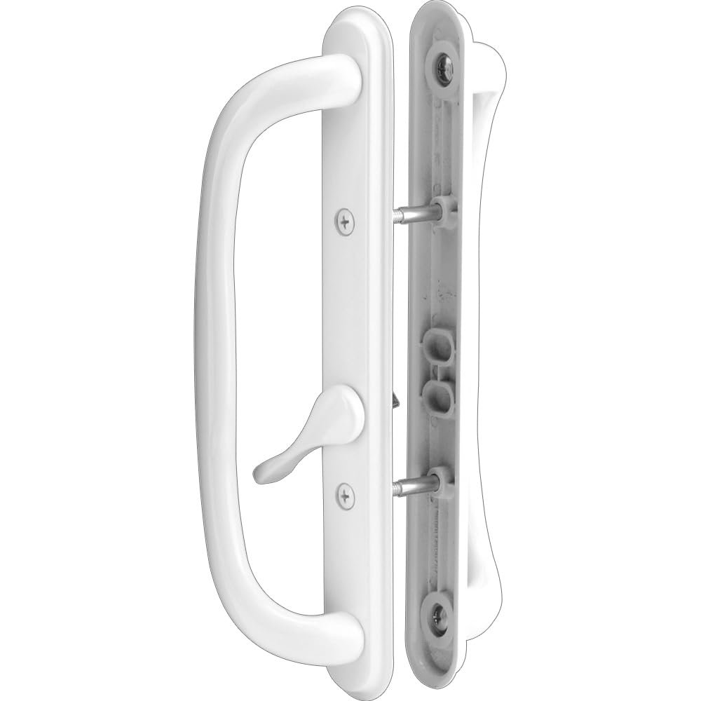 10" Olympus Sliding Patio Glass Door Offset White Pull Handle Set Replacement - Non-Keyed Handle fits 3 ¹⁵/₁₆ inches Hole Spacing, and 1-1/4" to 2-1/4" Door Thickness