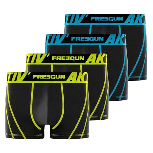 FREEGUN Boxer Homme AKTIV', Caleçon Homme Sport, Doux et Confortable (Lot de 4), Noir Taille XXL
