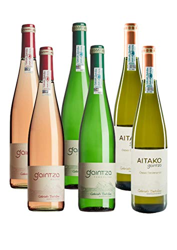 Txakoli Gaintza, Roses y Aitako, PACK MIXTO, caja de 6 botellas, denominación de origen Getariako Txakolina - Txakolí de Getaria, vino blanco y rosado