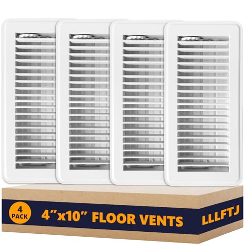 4 Pack Floor Vent Covers Floor Register 4 x 10 Adjustable Decorative Vent Covers for Home Floor Ceiling or Sidewall Vent Rust-Proof Heavy Duty Walkable Steel Floor Vents (White 4 x 10)