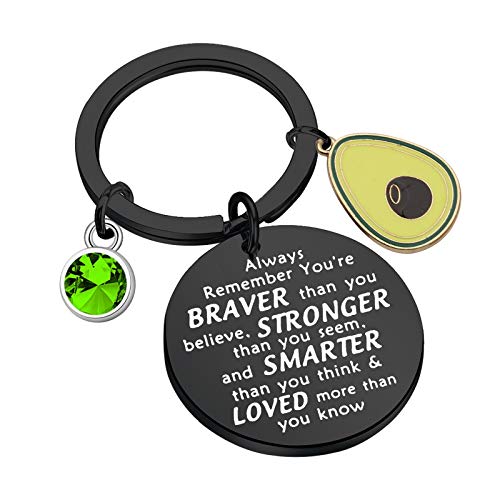 WSNANG Avocado Lover Gifts Keychain with Avocado Charm Avocado Jewelry You are Braver Stronger Smarter Than You Think Keychain Vegetarian Gift (Black)