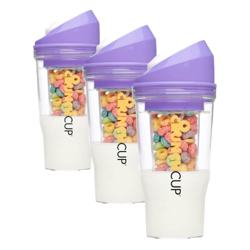 CRUNCHCUP XL Portable Cereal Cup for Breakfast On the Go - Purple (Pack of 3)