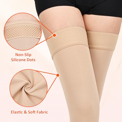 Image of Thigh High Compression Stockings for Women Men, 20-30mmHg Footless Graduated Compression Socks with Silicone Band, Medical Support Sock for Varicose Veins, Edema, Post-Surgery, Sports