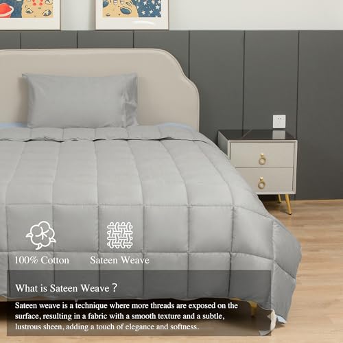 sunflower Down Alternative King Size Silver Gray Lightweight 100% Cotton Shell Bedding King Comforter Blanket for Hot Sleepers 88"x104" with Corner Tabs Soft Breathable Machine Washable