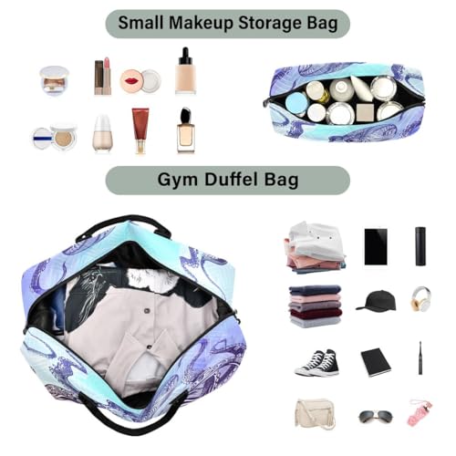 Funny Kraken Fish Travel Duffle Bag Gym Bag Weekender Bags with Toiletry Bag Travel Trip Tote Bag4