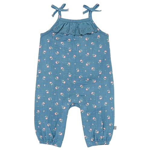 Modern Moments by Gerber Baby Girls' Sleeveless Ruffle Romper, Dark Teal Aster Flower, 3-6 Months