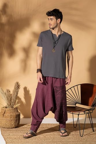 The Veshti Company Men's Boho Harem Pants - Printed Yoga Baggy Pants with Elastic Waist & Drawstring,3