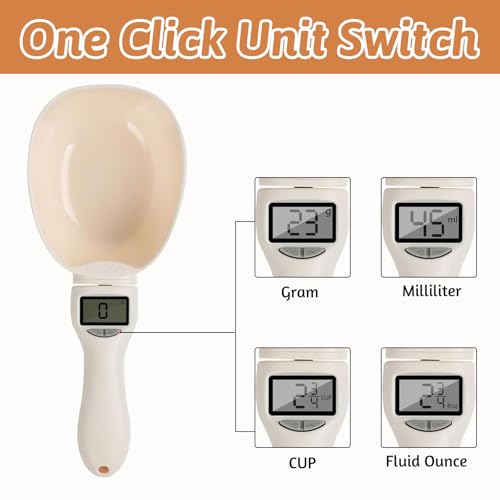 Digitaler Messlöffel, 800g/1g Löffelwaage Digital mit LCD Anzeige und ein Hängeseil Messlöffelwaage Hundefutter Messbecher mit Waage Küchenwaage für Gewürze/Vertrieb von Tierfutter Messschaufel