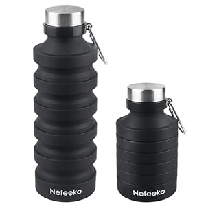 Nefeeko Collapsible Water Bottle, Reuseable BPA Free Silicone Foldable Water Bottles for Travel Gym Camping Hiking, Portable Leak Proof Sports Water Bottle with Carabiner