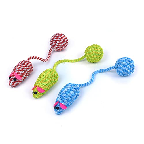 BEIDUOYANG Cat Toys That Make Noise,Cat Toys,3 Pcs Colorful False Mouse Pet Cat Toy Squeaker Sound Toy Braided Rope Mice Tail Ball Playing Toy for Cats Kitten